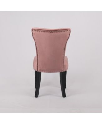 Velvet dining chair T-strap thick cushion solid wood legs set of 2