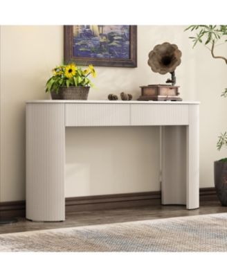 Fluted Entryway Console Table with Drawers (Champagne White)