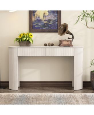 Fluted Entryway Console Table with Drawers (Champagne White)