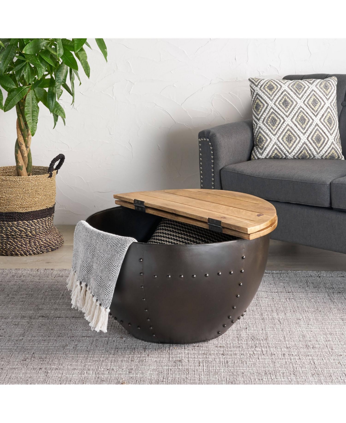 Streamdale Furniture Modern Industrial Hinged Wood Top Coffee Table