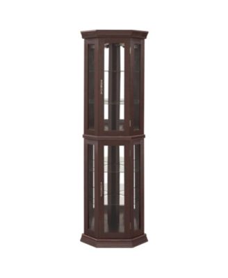 Streamdale Lighted Corner Glass Curio Cabinet Cherry Finish