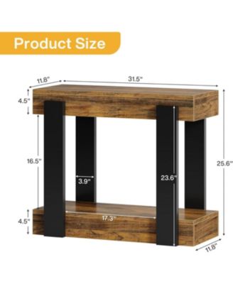 Narrow Wood End Table, 2-Tier Farmhouse Side Table for Living Room