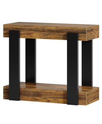 Narrow Wood End Table, 2-Tier Farmhouse Side Table for Living Room