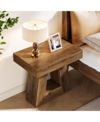 24" Modern Side Table, 2-Tier Narrow Wooden End Table with Trapezoid Base (1, Brown)