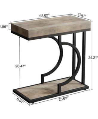 Narrow Side Table, C Shaped End Table, Modern Bedside Tables for Couch (1, Gray+Black)
