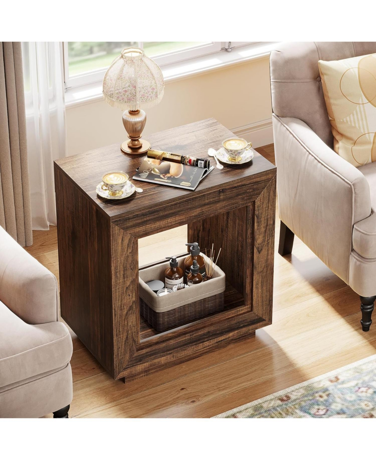 Tribesigns Rustic Wood End Table, Industrial Sofa Side Table for Living Room