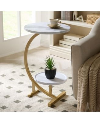 Rouge C-Shaped Side Table – Faux Marble Top & Gold Metal Frame Modern Accent Table, Sofa Table