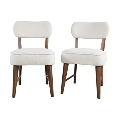 2 Pc Boucle Upholstered Mid Century Modern Dining Chair Set