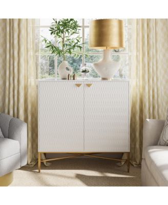 Modern Accent Cabinet with Raised Diamond Pattern Brass Legs and Adjustable Foot Pegs