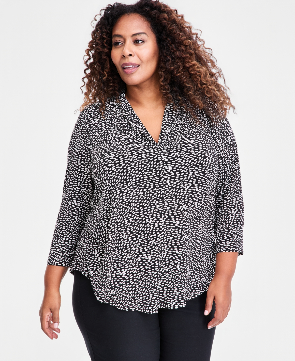 Jm Collection Plus Printed V-Neck 3/4-Sleeve Top, Macy's Exclusive