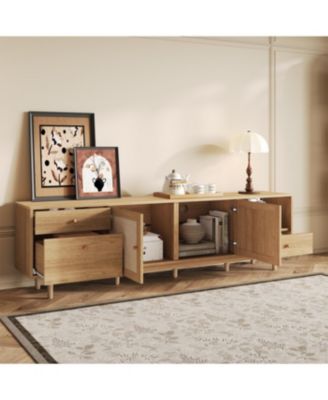 Boho TV Stand for 65-85 Inch TVs, Entertainment Center with Storage & Drawers