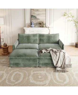 Corduroy 2-Seater Sofa with Footrests & Cushions