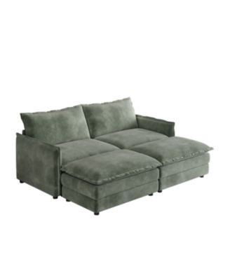 Corduroy 2-Seater Sofa with Footrests & Cushions