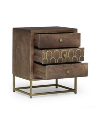 Gold Fish Scale 3-Drawer Mango Wood Contemporary Side Table