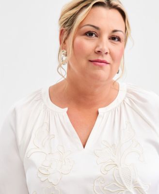 Plus Size Cutwork Top