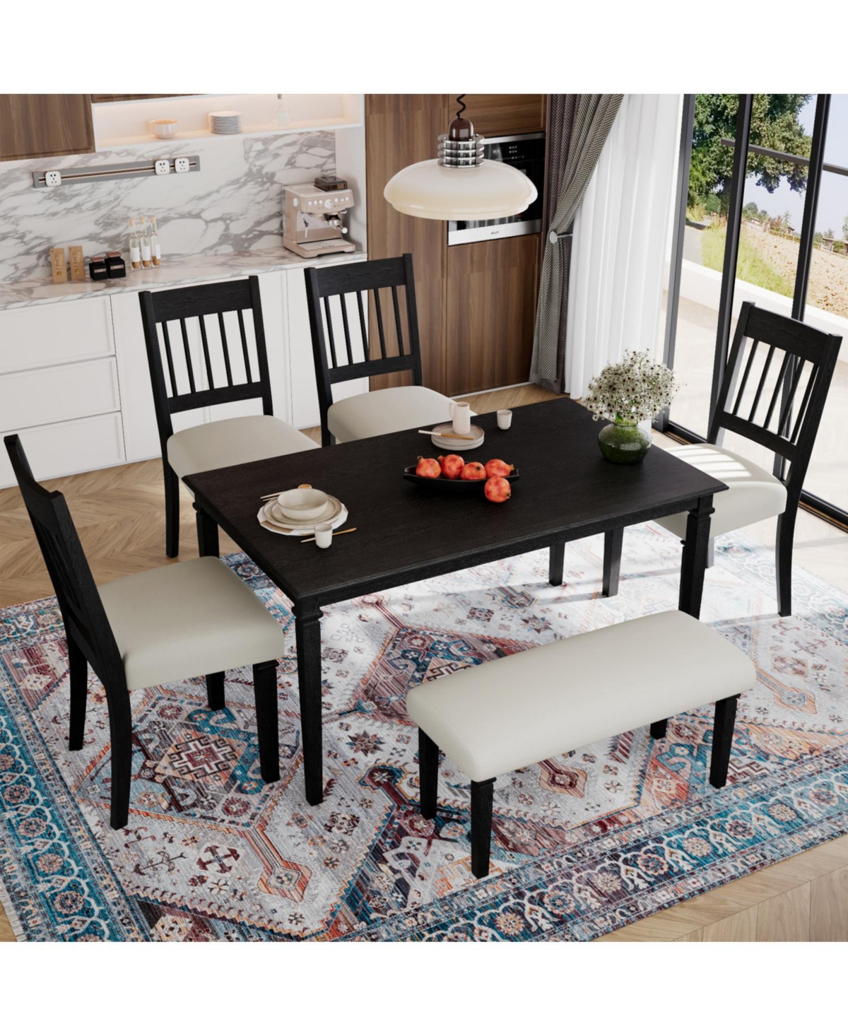 Streamdale Furniture Retro 6-Piece Dining Set: Table, 4 Chairs & Bench