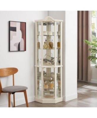 Streamdale Lighted Corner Curio Cabinet - Adjustable Shelves - White