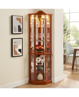 Streamdale Lighted Corner Curio Cabinet - Adjustable Shelves - OAK