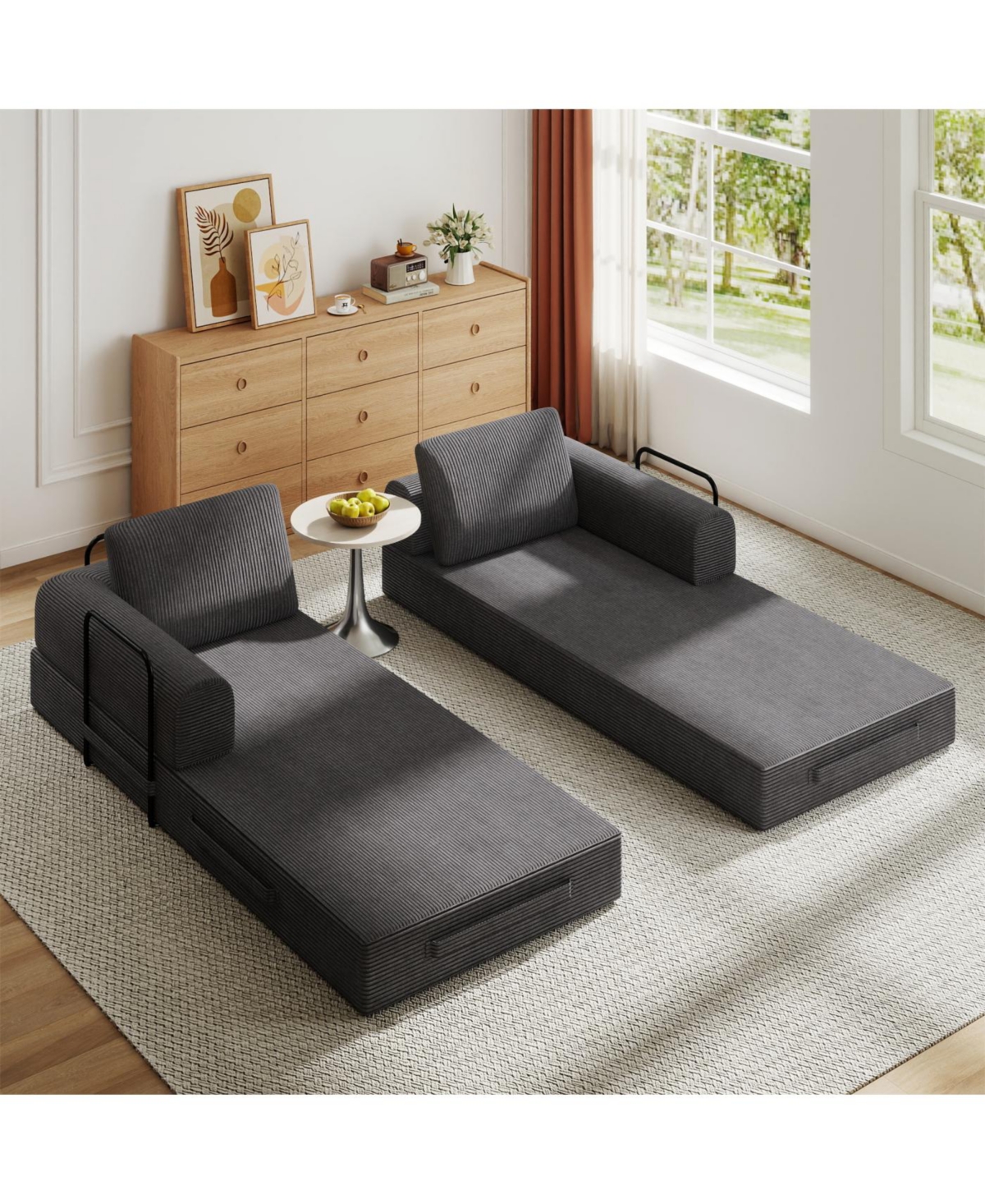 Streamdale Furniture Convertible Sleeper Sofa Bed with Pillow - Corduroy Folding Mattress Couch - Dark Gray