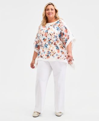 Plus Size Printed Poncho