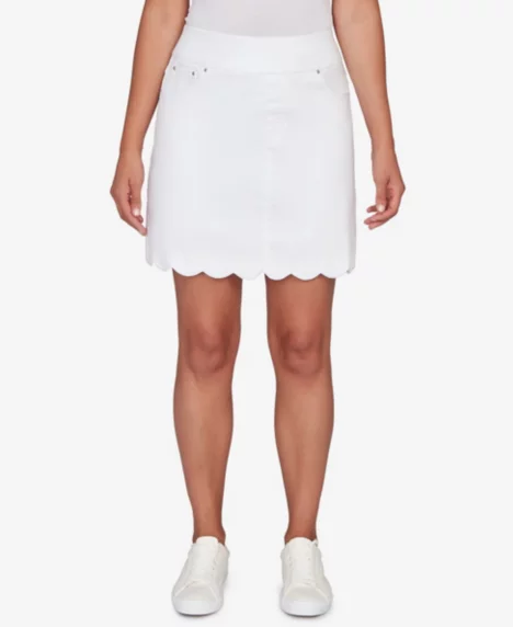 Petite Scallop Hem Stretch Denim Skirt - White