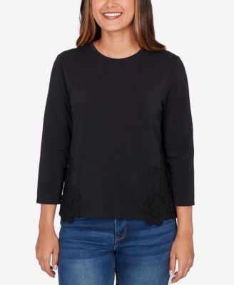 Petite Crochet Applique Stretch Knit Top