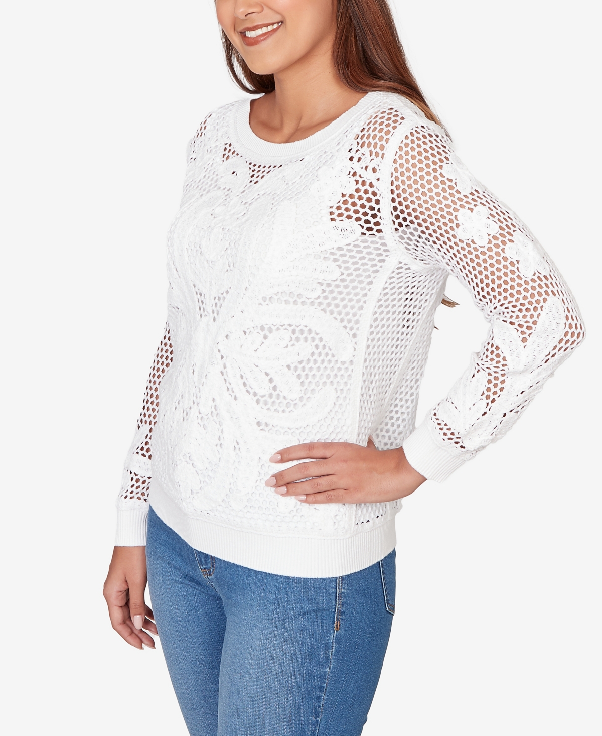 Ruby Rd. Petite Crochet Pullover Sweater