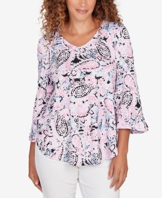 Petite Paisley Ruffle Sleeve Knit Top