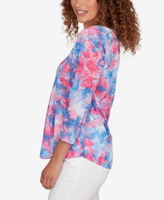 Petite Embellished Floral Sublimation 3/4 Sleeve Top