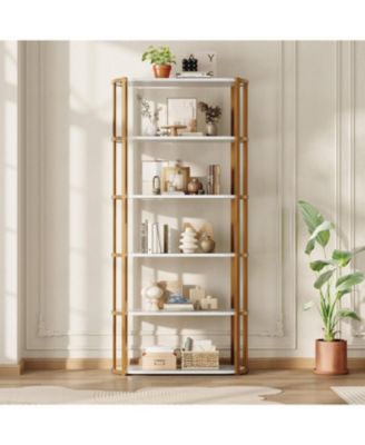 6-Tier Wooden Bookshelf, 71" Industrial Tall Bookcase with Metal Frame, Large Open Storage Shelf for Living Room, Bedroom, Office