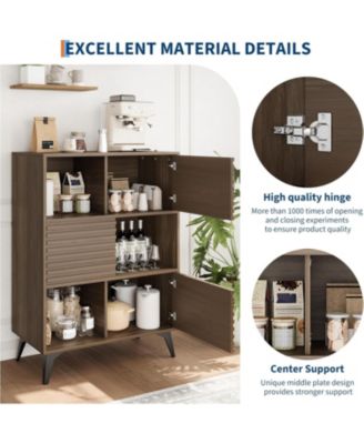 Modern 3-Tier Accent Cabinet with Doors, Wooden Buffet Sideboard with Metal Legs, Storage Stand for Living Room, Dining Room, or Hallway