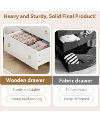 White 54 Inch Wide Wooden Chest of Dresser with 6 Drawers and Large Clothes Storage Space For Nursery Living Room Hallway and Bedroom