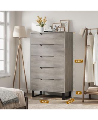 5 Drawer Tall Dresser for Bedroom, 50" Vertical Storage Chest Organizer for Living Room, Entryway, Ash Grey