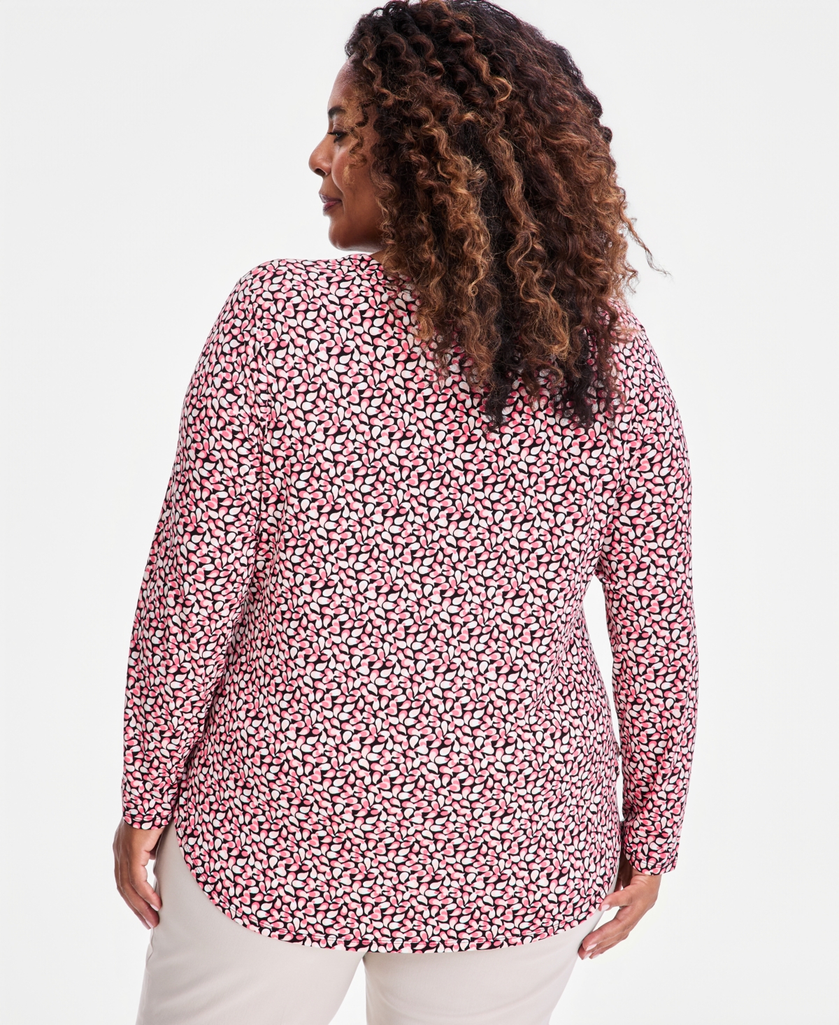 Jm Collection Plus Zip-Pocket V-Neck Long-Sleeve Top, Macy's Exclusive