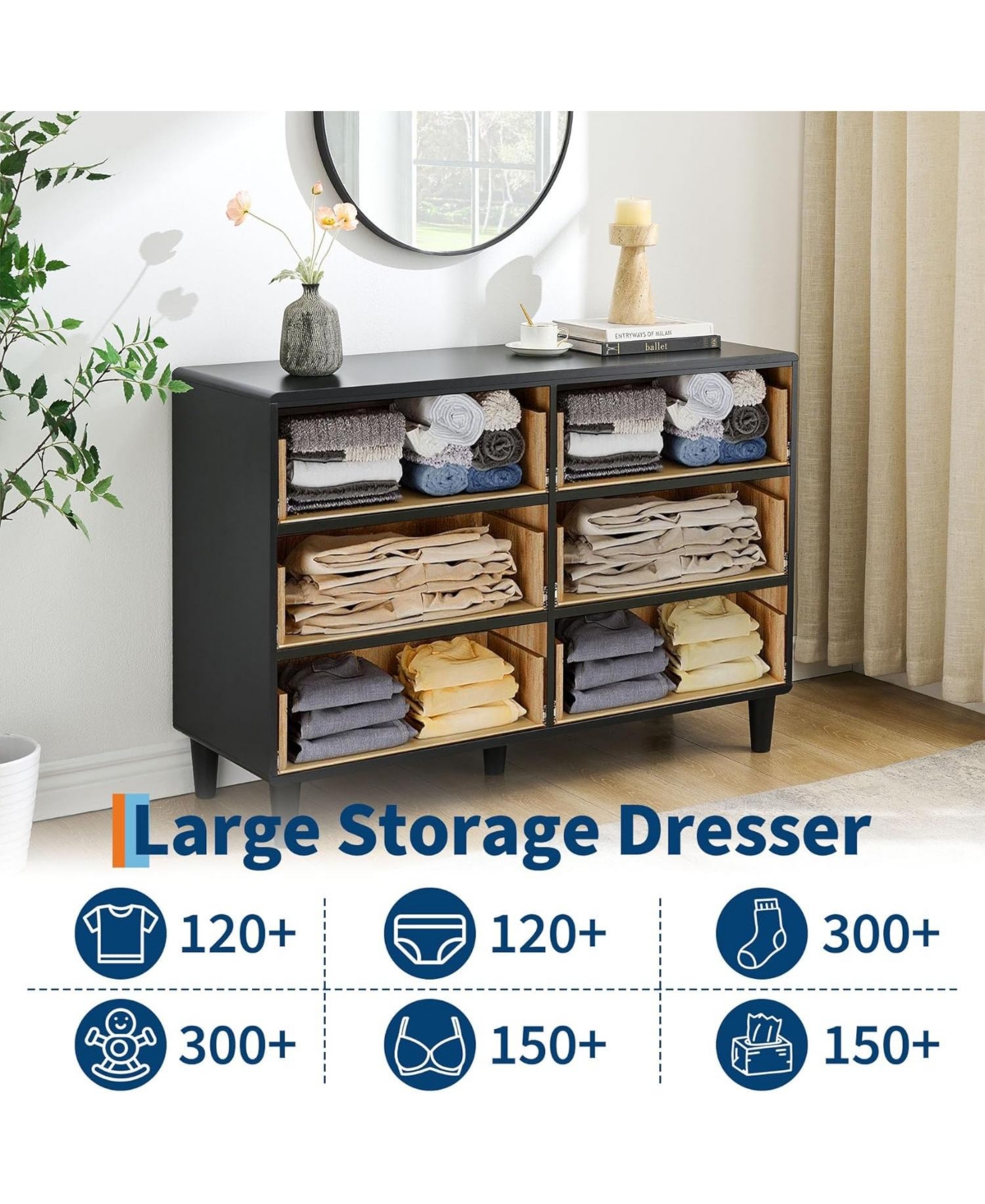 gaomon 6 Drawers Dresser for Bedroom, Fabric Storage Tower Living Room, Entryway, Easy Pull Bins, Chests Organizer