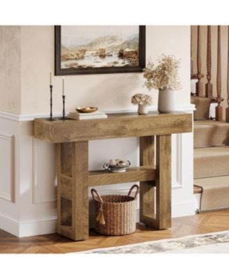 41.34-Inch Farmhouse Console Table, 2-Tier Narrow Sofa Table Behind The Couch,Light Brown