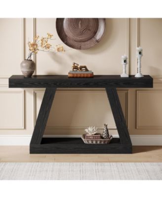 Farmhouse Console Table, 55-Inch Rustic Sofa Table with Storage, Black