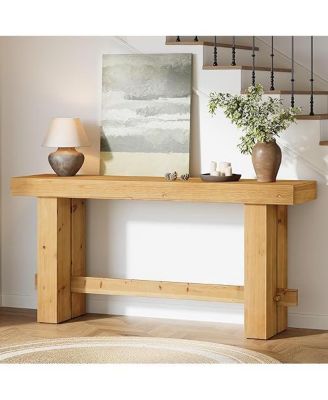 Wood Console Table, 63" Long Entryway Table with Stable Leg, Farmhouse Couch Station Behind Sofa with Storage