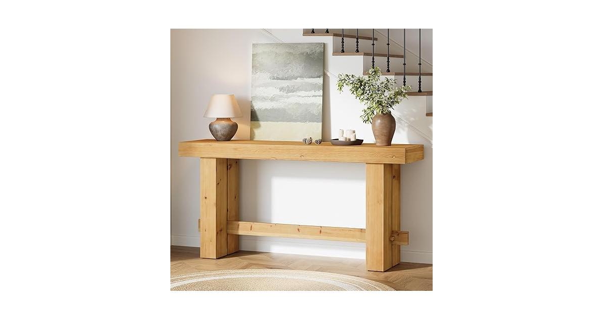 Tribesigns Wood Console Table, 63" Long Entryway Table with Stable Leg, Farmhouse Couch Station Behind Sofa with Storage