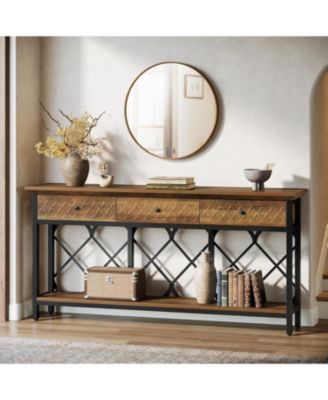 70.86" Extra Long Console Sofa Table with 3 Drawers, Industrial 2-Tier Entryway Table Behind The Couch for Living Room, Entryway