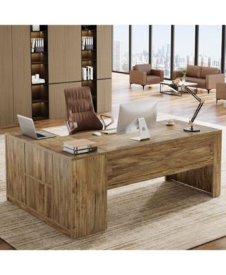 70.8" Executive Desk with File Cabinet, L-Shaped Office Desk with Storage Shelves