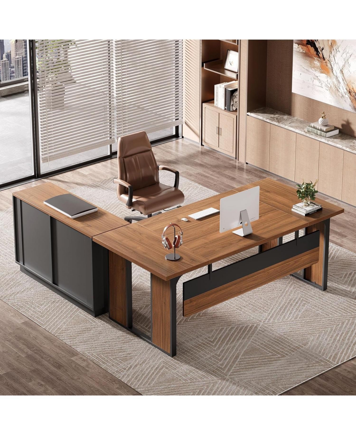 Tribesigns 63 L-Shaped Executive Desk, Office Table with 39.37-Inch Drawers Cabinet, Large Computer Desk