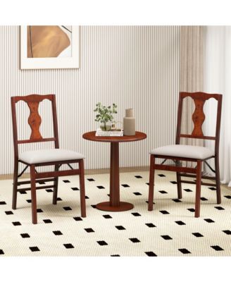 Set of 2 Folding Dining Chairs w/Rubber Wood Frame Soft Padded Seat Cushion