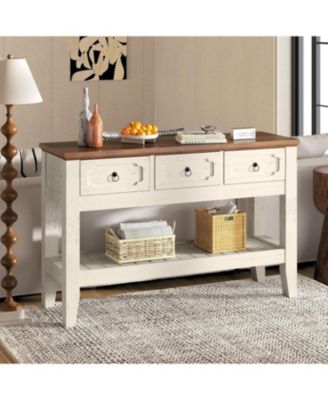 47" Farmhouse Console Table for Entryway, Narrow Rustic Entryway Table with 3 Drawer and Large Storage Shelf, Easy Assembly Furniture