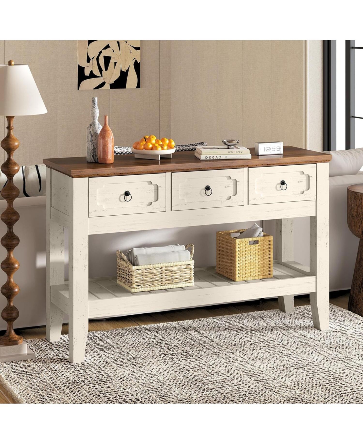 gaomon 47" Farmhouse Console Table for Entryway, Narrow Rustic Entryway Table with 3 Drawer and Large Storage Shelf, Easy Assembly Furniture