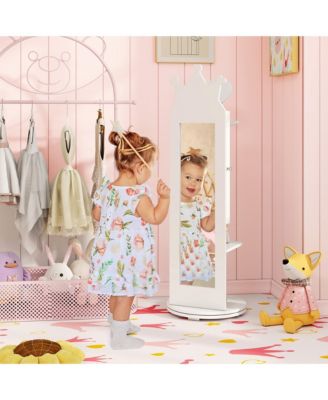 Kids Vanity Set Princess Makeup Dressing Table &Chair Set w/ Coat Rack