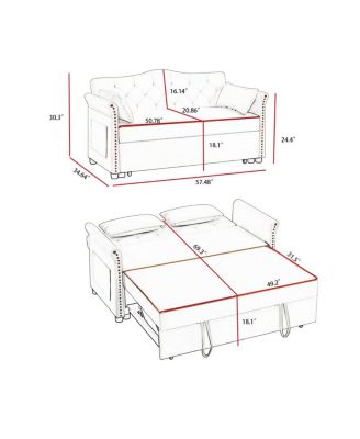 Velvet Pull Out Sofa Bed with Nailhead Arms, Sleeper Sofa with Tufted Back for Small Spaces, Guest Room, Living Room