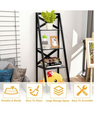 4-Tier Ladder Shelf Bookshelf Bookcase Storage Display Leaning Home Office Decor