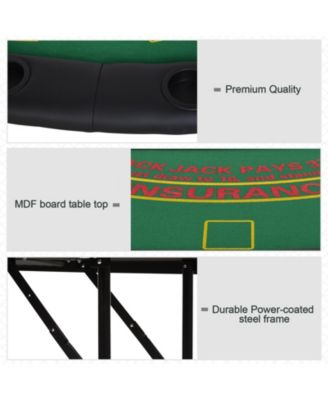 72Inch Foldable Poker Table with Professional Layout and Cup Holders for 7 Players Casino Style Green Felt Blackjack Table for Home Game Rooms