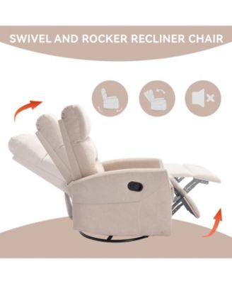 Manual Recliner Chair with Rocker and Swivel in Fabric for Living Room
